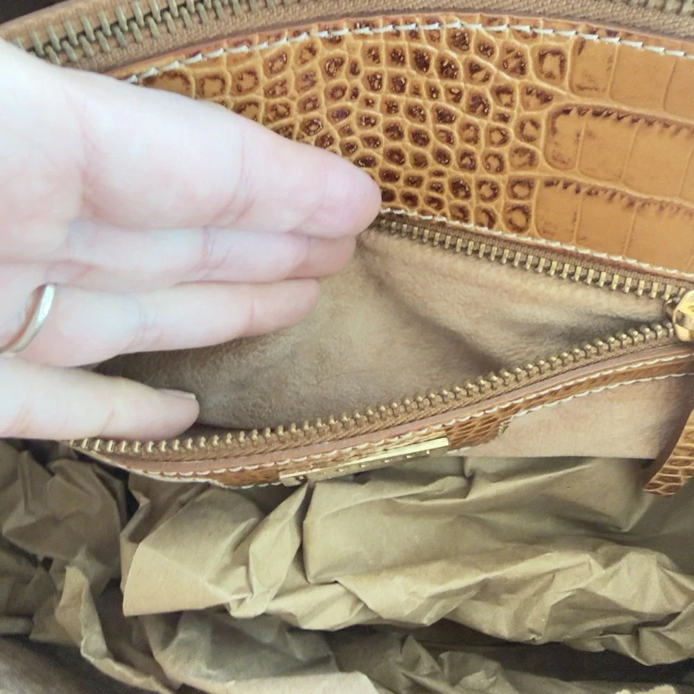 Lacucci Italian‎ Leather Satchel Large Handbag Bag Crocodile Embossed Brown Tan
